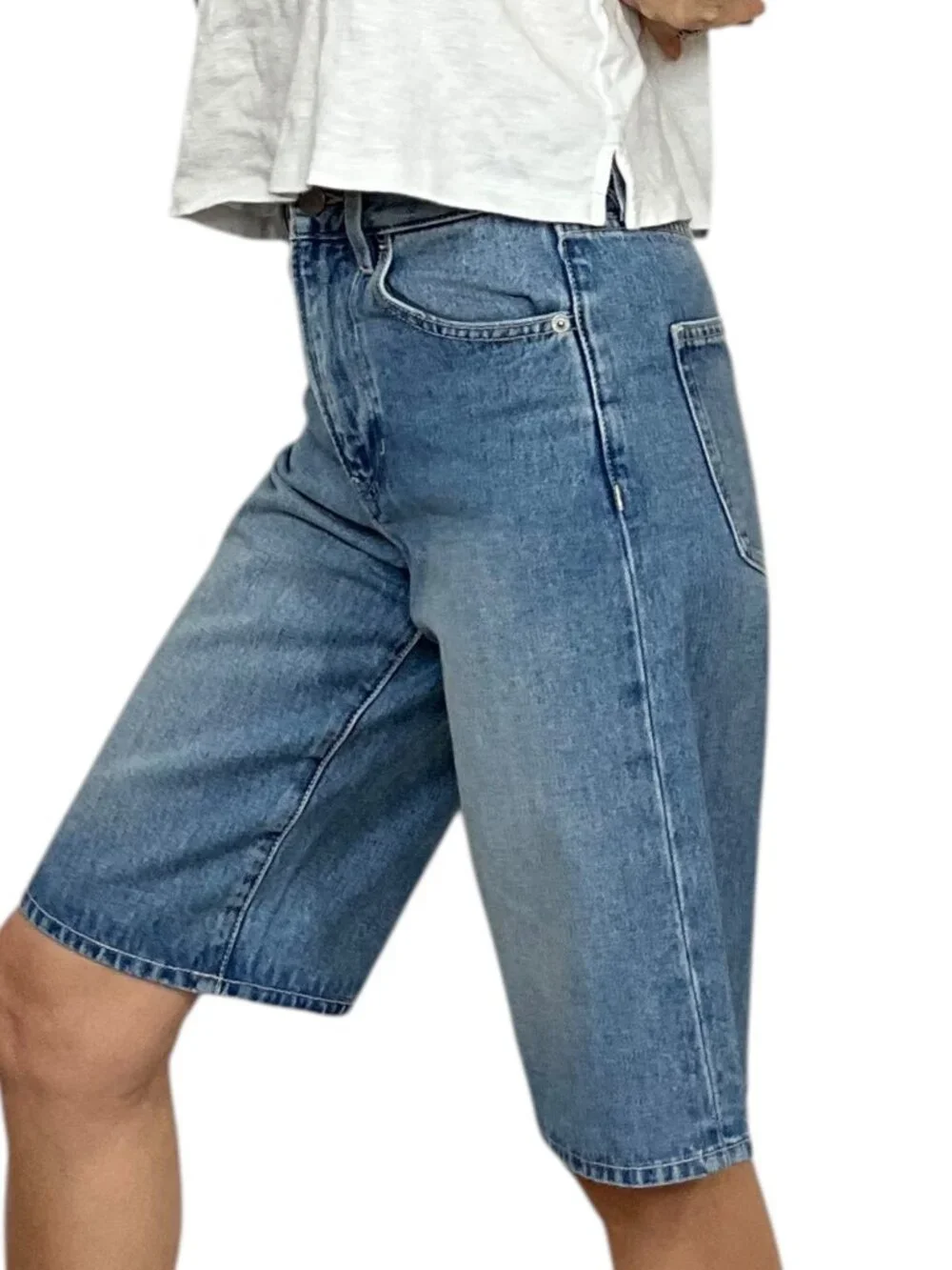 Veronica Beard Charlotte High Rise Bermuda Denim Shorts 24 Jorts Blue NEW